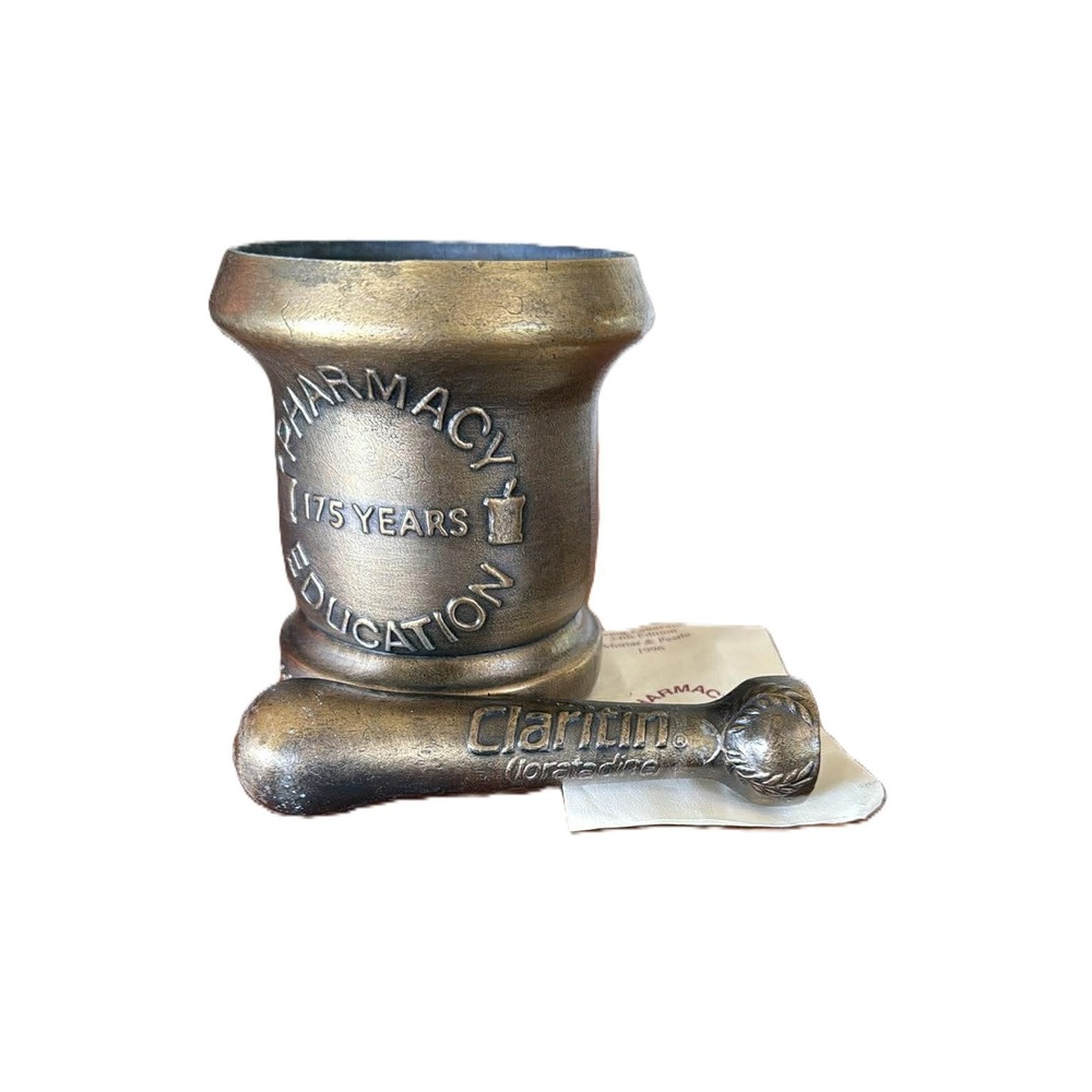 Vintage Schering Laboratories Mortar & Pestle Brass Look 1996 Claritin #2of2